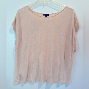 Eileen Fisher Sz L/XL Pink-Tan Boxy Linen Short Sleeve SWEATER